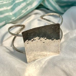 Hammered Square Sterling Silver 925 Artisan Stamped Cuff Bracelet Handmade